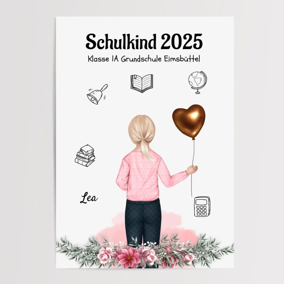 Schulanfänger Mädchen Geschenk Bild personalisiert 1 Klasse - Cantty