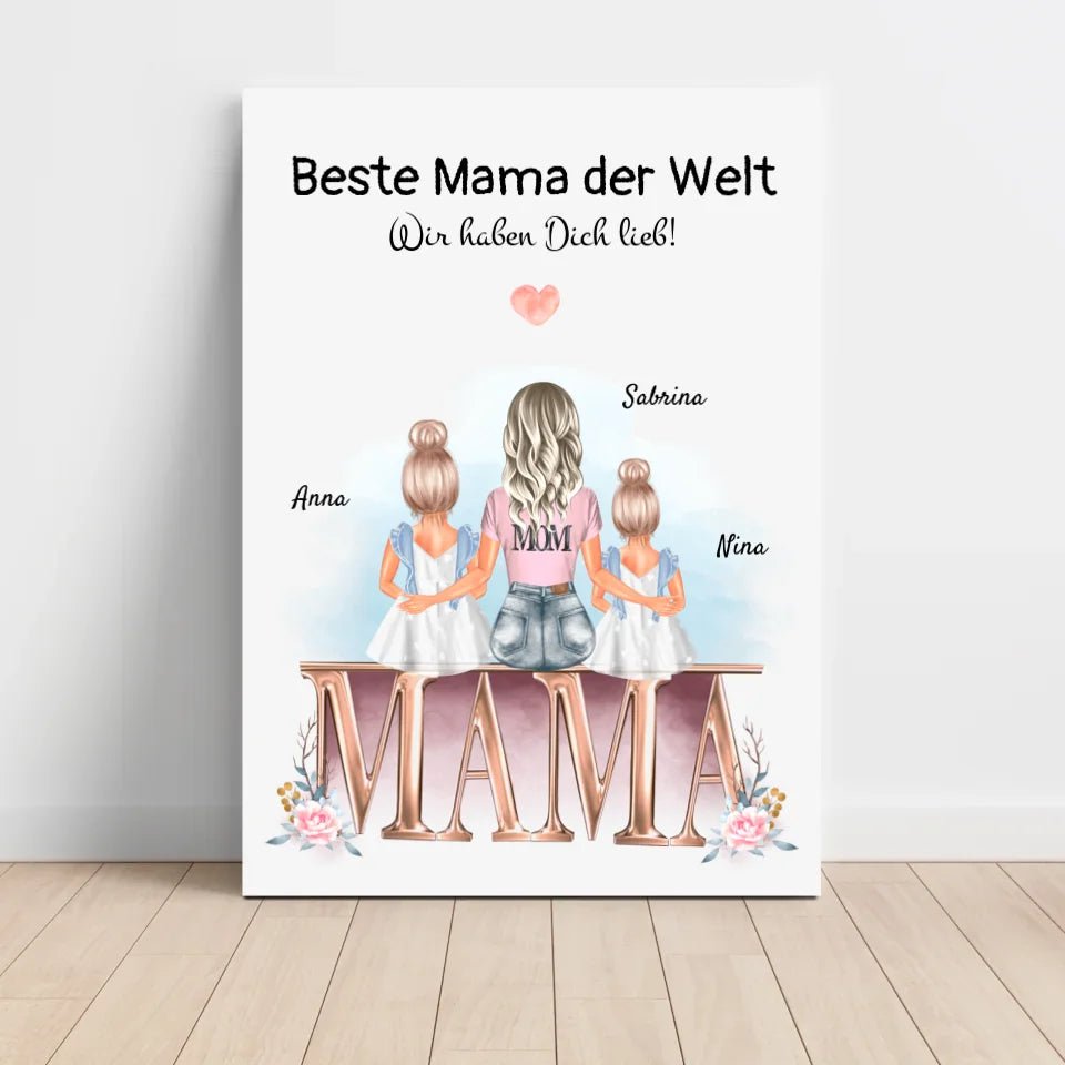 Mutter und 2 kleine Töchter Bild Geschenk personalisiert - Cantty
