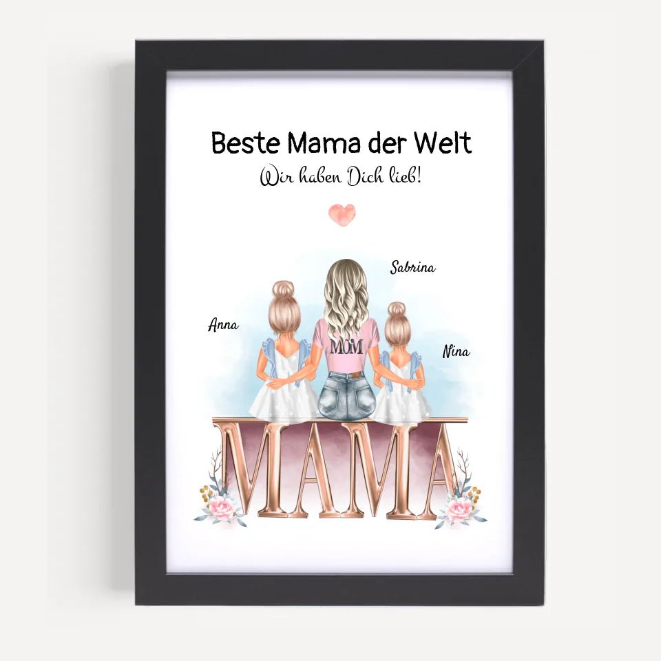 Mutter und 2 kleine Töchter Bild Geschenk personalisiert - Cantty