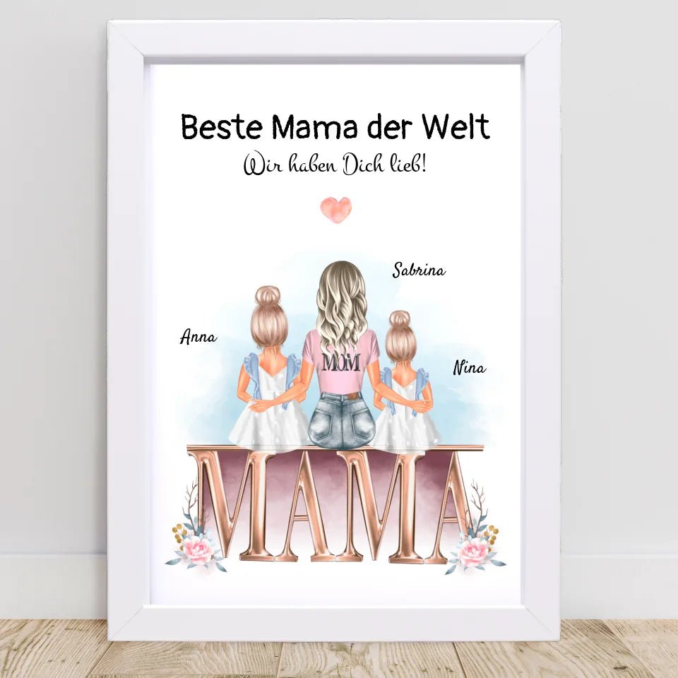 Mutter und 2 kleine Töchter Bild Geschenk personalisiert - Cantty