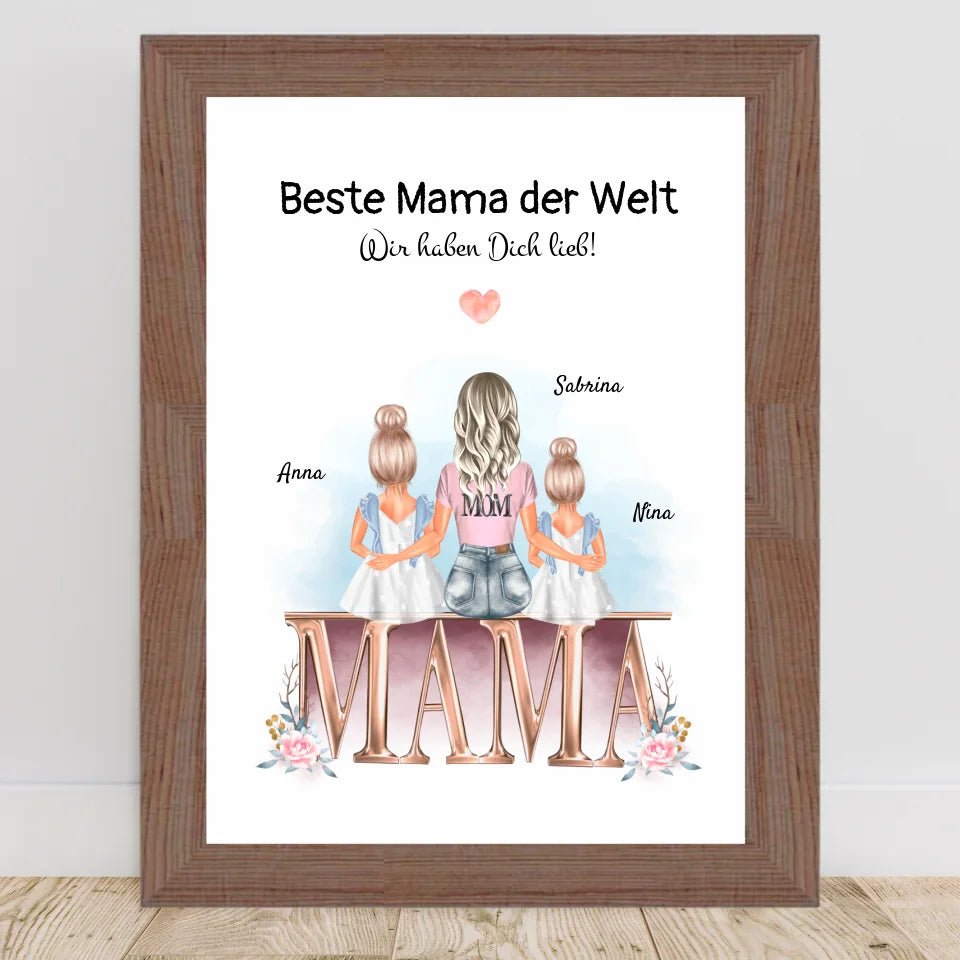 Mutter und 2 kleine Töchter Bild Geschenk personalisiert - Cantty