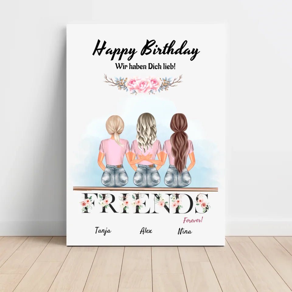 3 Freundinnen Geburtstag Bild personalisiert - Cantty