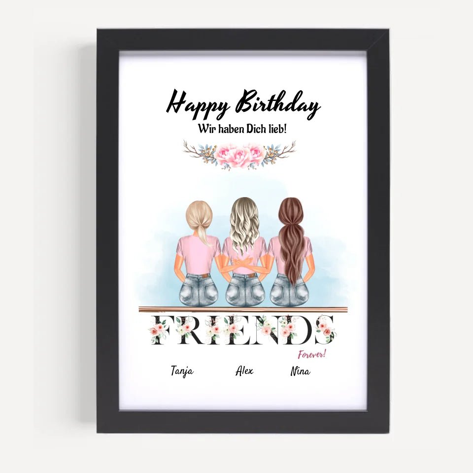 3 Freundinnen Geburtstag Bild personalisiert - Cantty