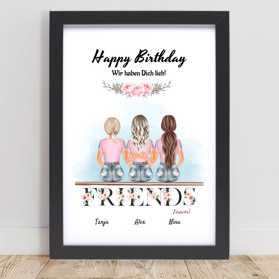3 Freundinnen Geburtstag Bild personalisiert - Cantty