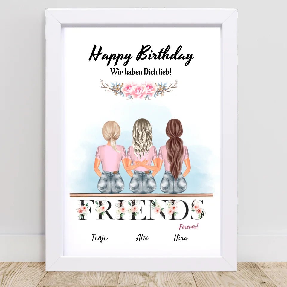 3 Freundinnen Geburtstag Bild personalisiert - Cantty