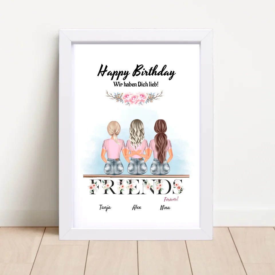 3 Freundinnen Geburtstag Bild personalisiert - Cantty