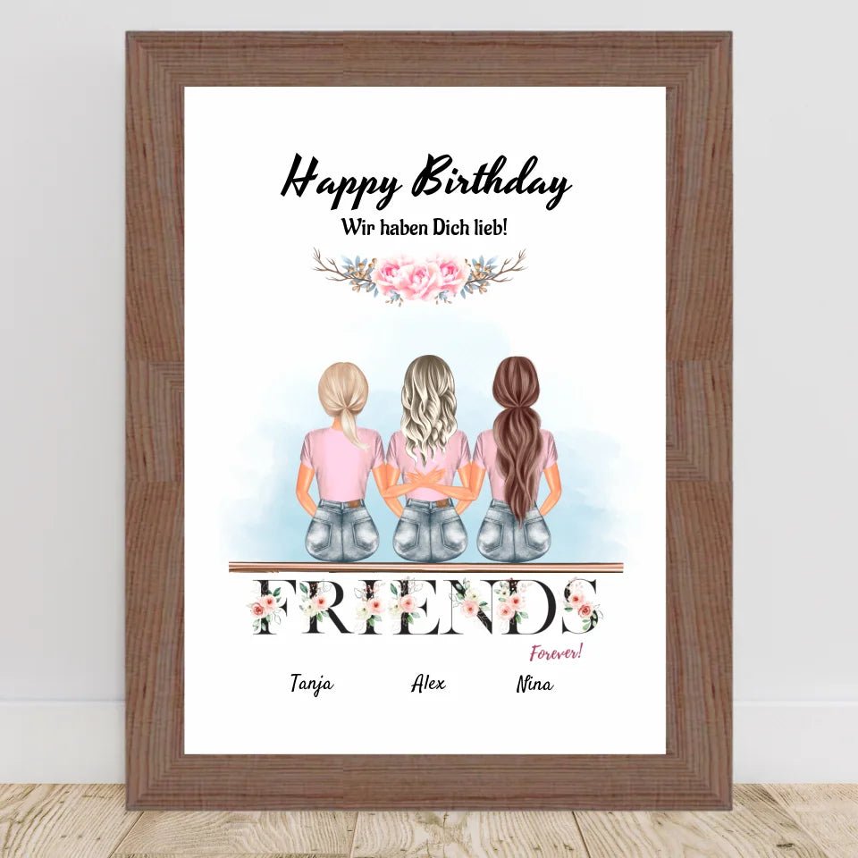 3 Freundinnen Geburtstag Bild personalisiert - Cantty