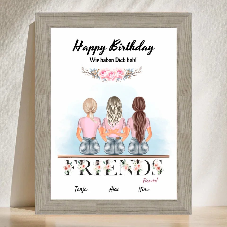 3 Freundinnen Geburtstag Bild personalisiert - Cantty