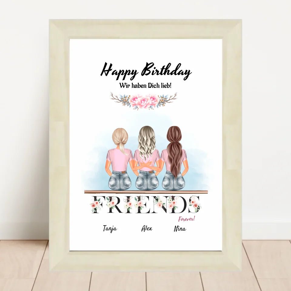 3 Freundinnen Geburtstag Bild personalisiert - Cantty