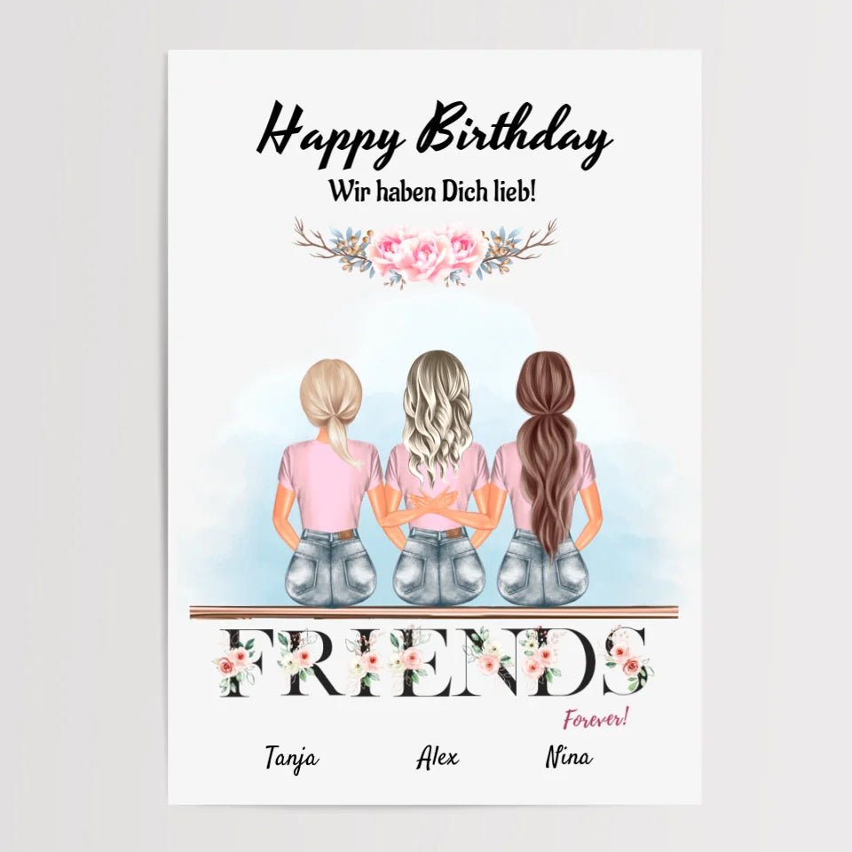 3 Freundinnen Geburtstag Bild personalisiert - Cantty