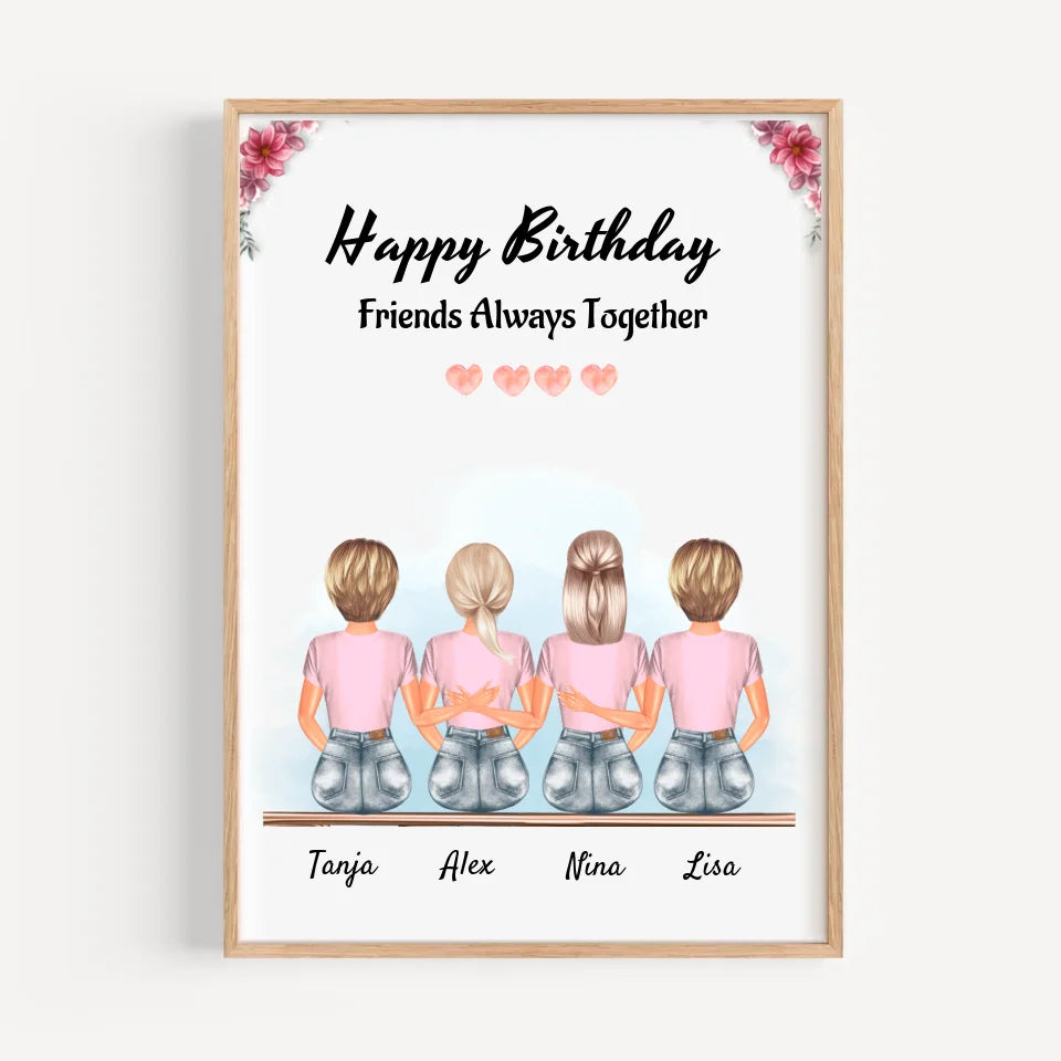 4 Freundin Bild Geschenk mit Spruch - Cantty