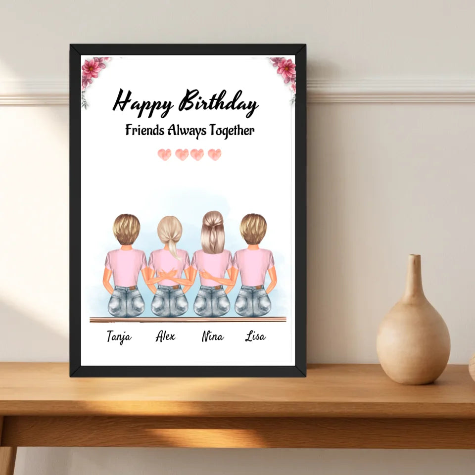 4 Freundin Bild Geschenk mit Spruch - Cantty