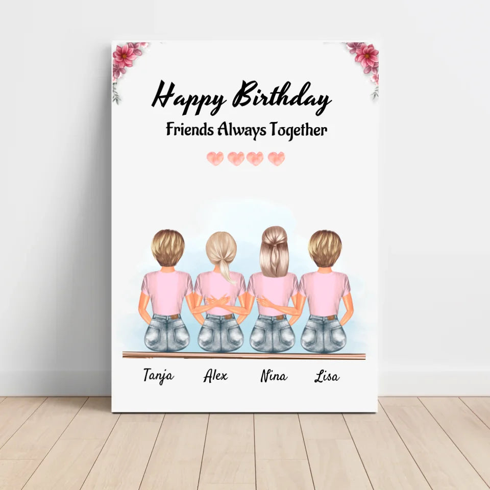 4 Freundin Bild Geschenk mit Spruch - Cantty