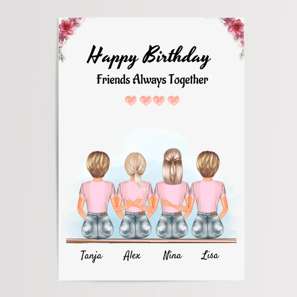 4 Freundin Bild Geschenk mit Spruch - Cantty