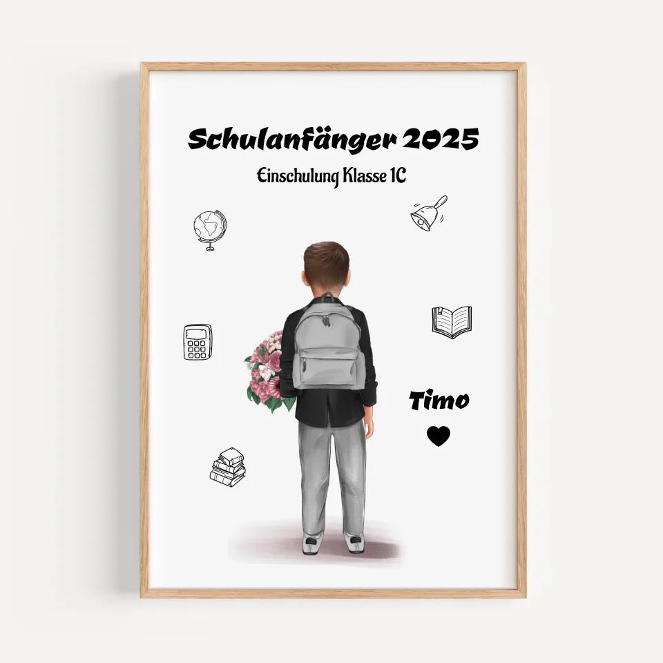Schulkind Junge Bild Schulanfänger Design personalisiert - Cantty