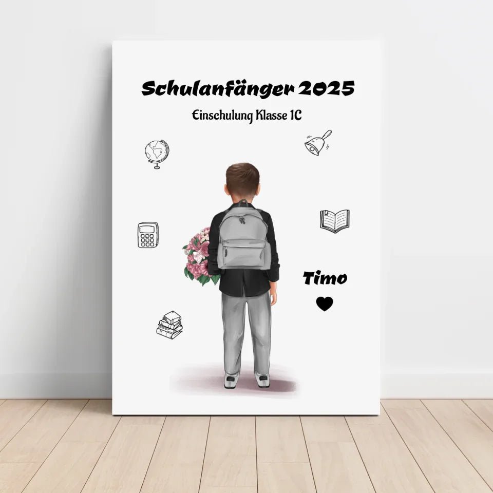 Schulkind Junge Bild Schulanfänger Design personalisiert - Cantty