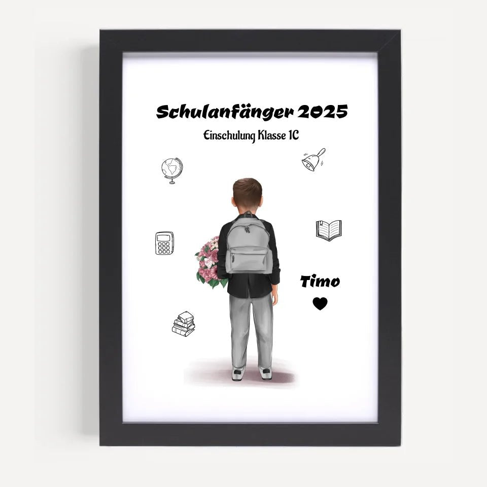 Schulkind Junge Bild Schulanfänger Design personalisiert - Cantty