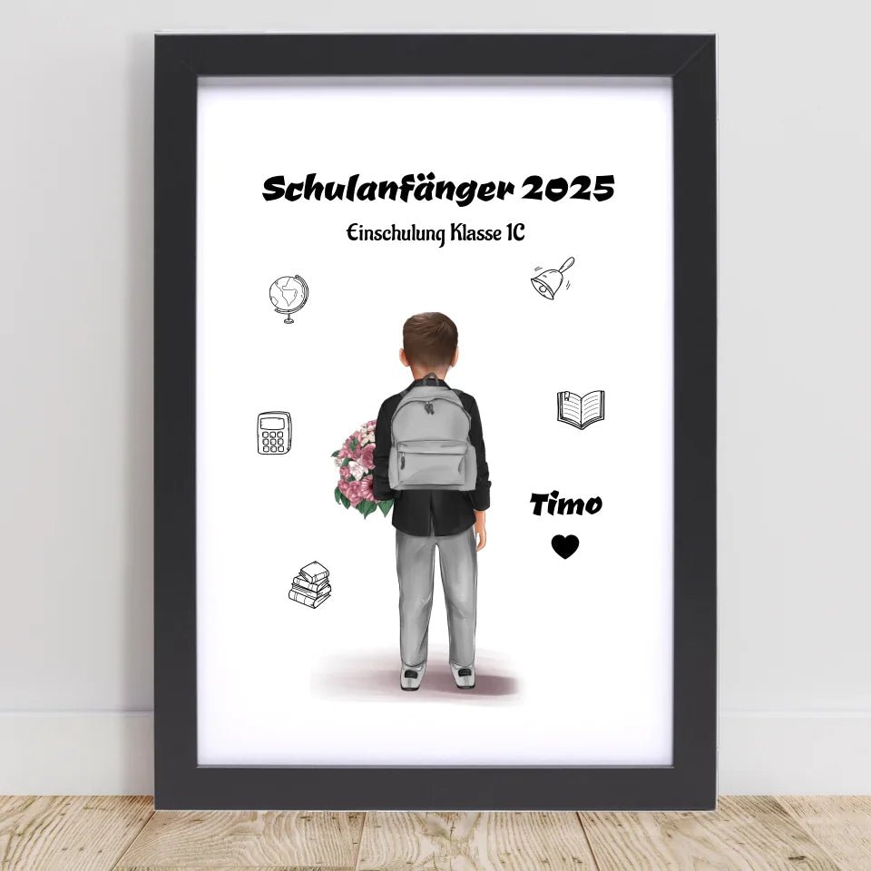 Schulkind Junge Bild Schulanfänger Design personalisiert - Cantty