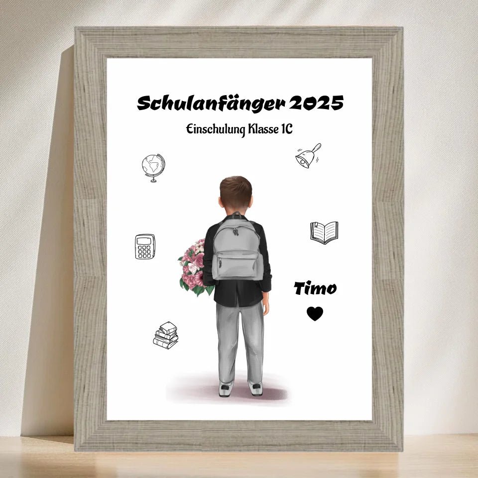 Schulkind Junge Bild Schulanfänger Design personalisiert - Cantty