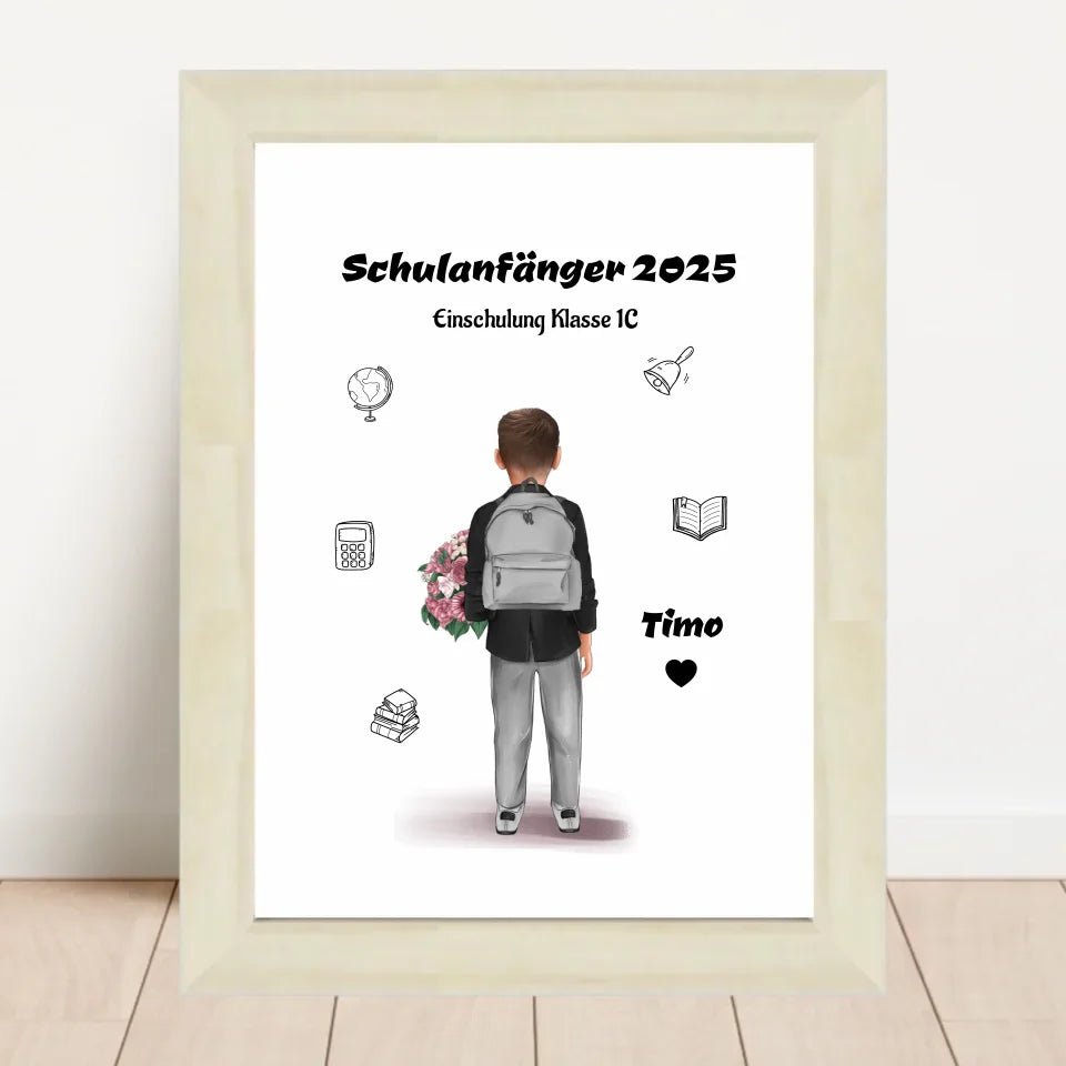 Schulkind Junge Bild Schulanfänger Design personalisiert - Cantty