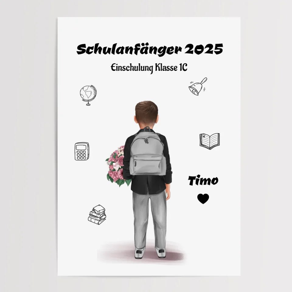 Schulkind Junge Bild Schulanfänger Design personalisiert - Cantty
