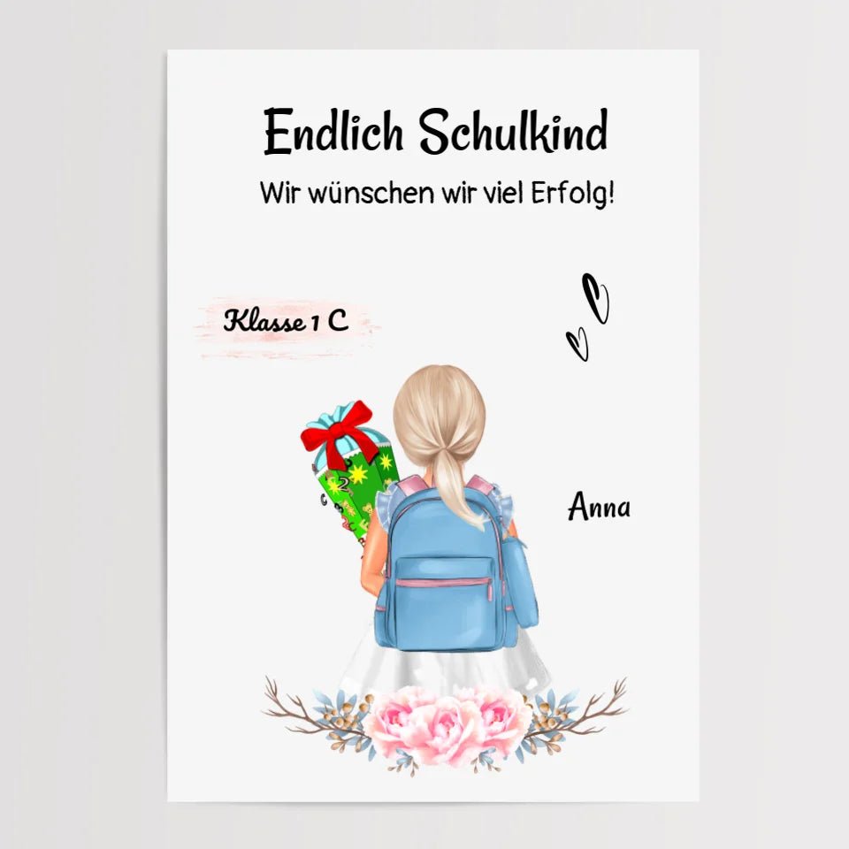 Schulkind Mädchen Einschulung Bild Geschenk - Cantty