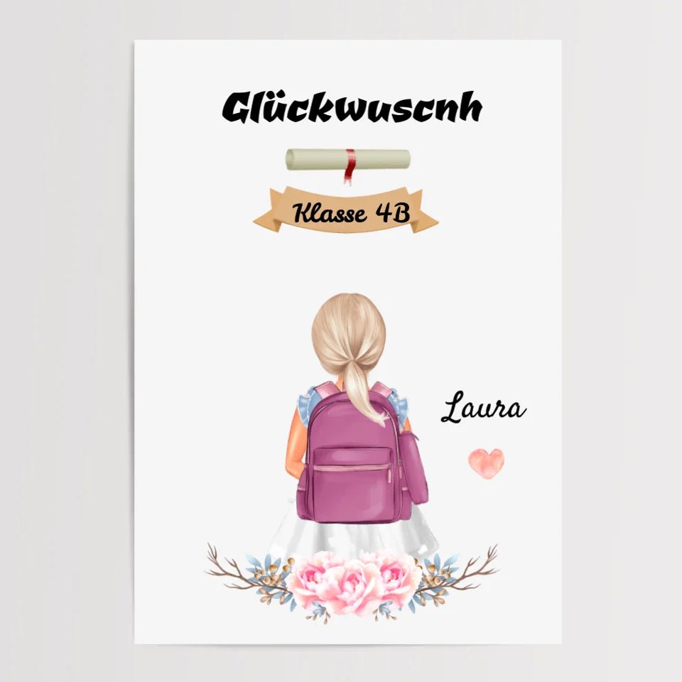 Mädchen Zeugnis Geschenk Bild personalisiert - Cantty