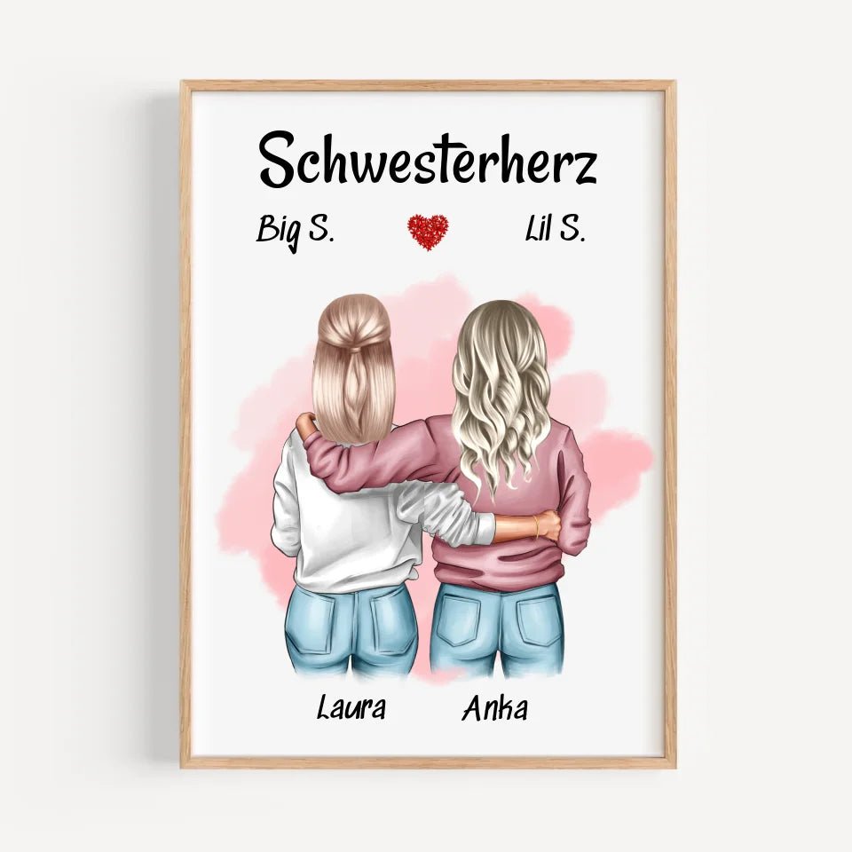 Geschenk Große & Kleine Schwester Bild personalisiert - Cantty