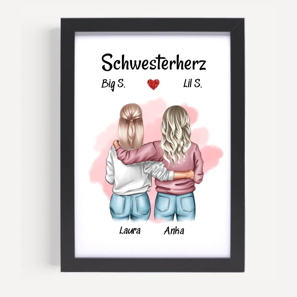 Geschenk Große & Kleine Schwester Bild personalisiert - Cantty
