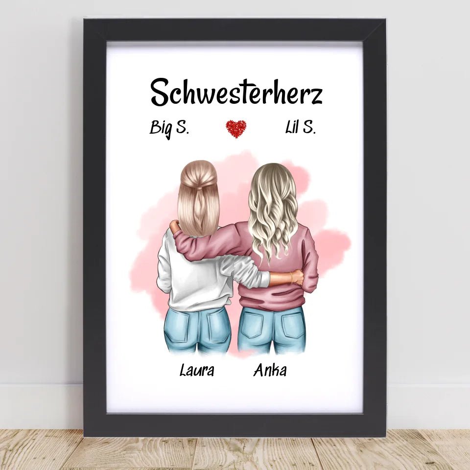 Geschenk Große & Kleine Schwester Bild personalisiert - Cantty