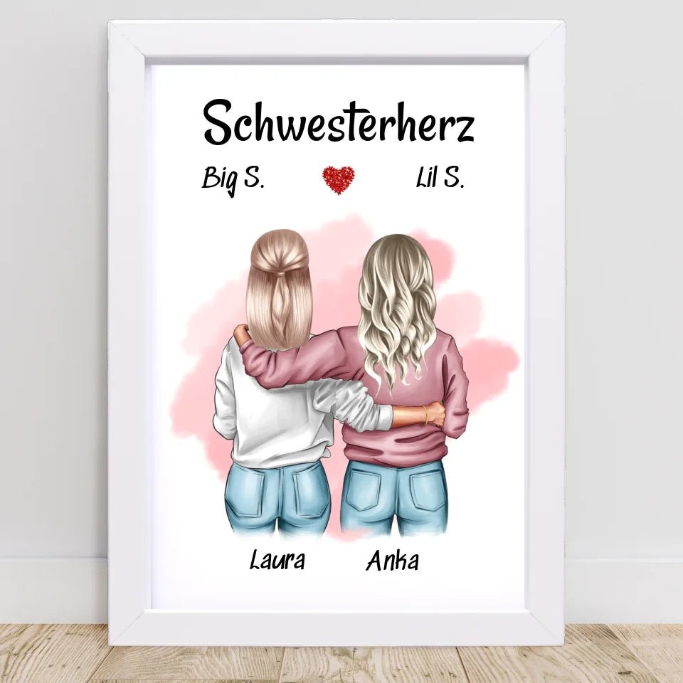 Geschenk Große & Kleine Schwester Bild personalisiert - Cantty