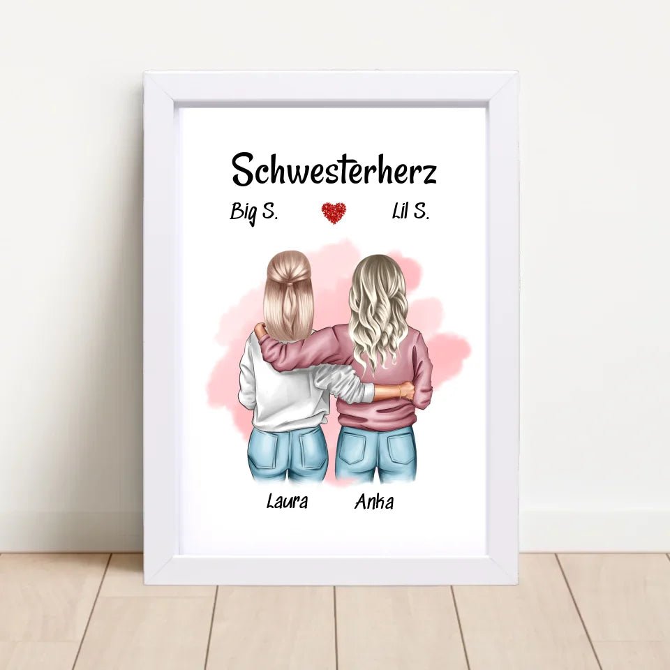 Geschenk Große & Kleine Schwester Bild personalisiert - Cantty