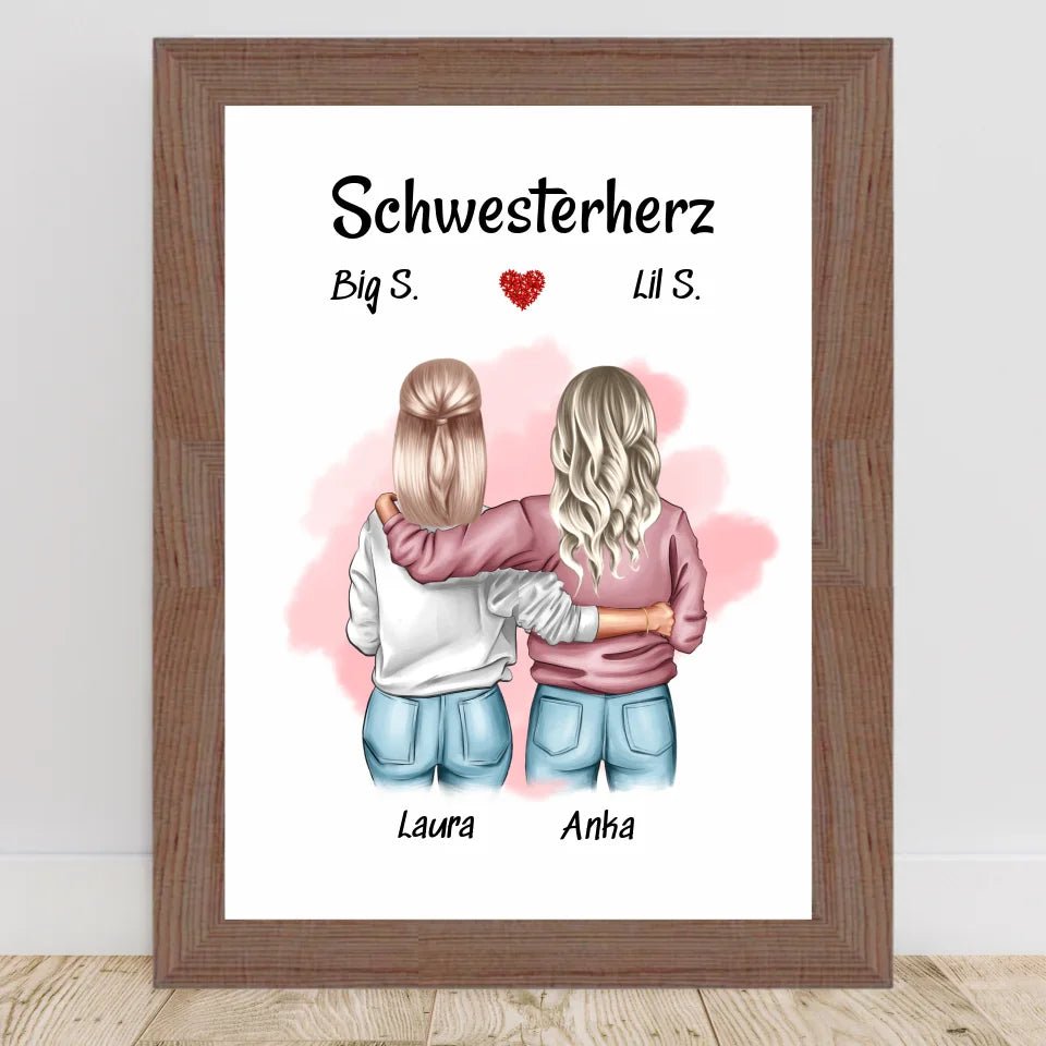 Geschenk Große & Kleine Schwester Bild personalisiert - Cantty