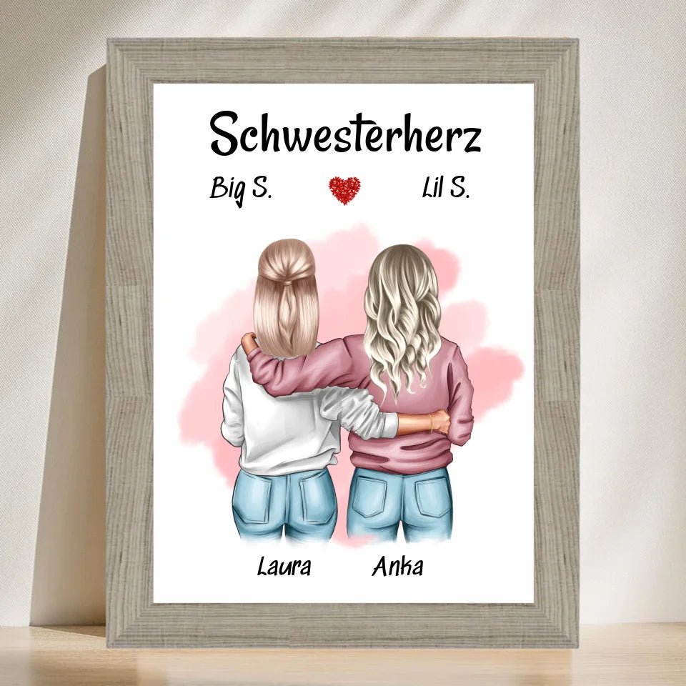 Geschenk Große & Kleine Schwester Bild personalisiert - Cantty