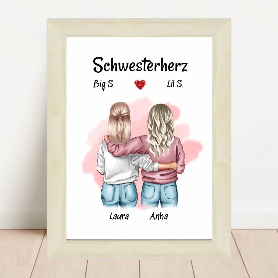 Geschenk Große & Kleine Schwester Bild personalisiert - Cantty
