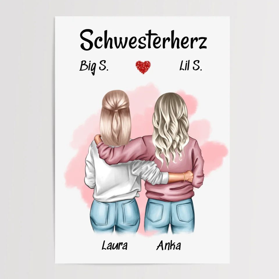 Geschenk Große & Kleine Schwester Bild personalisiert - Cantty