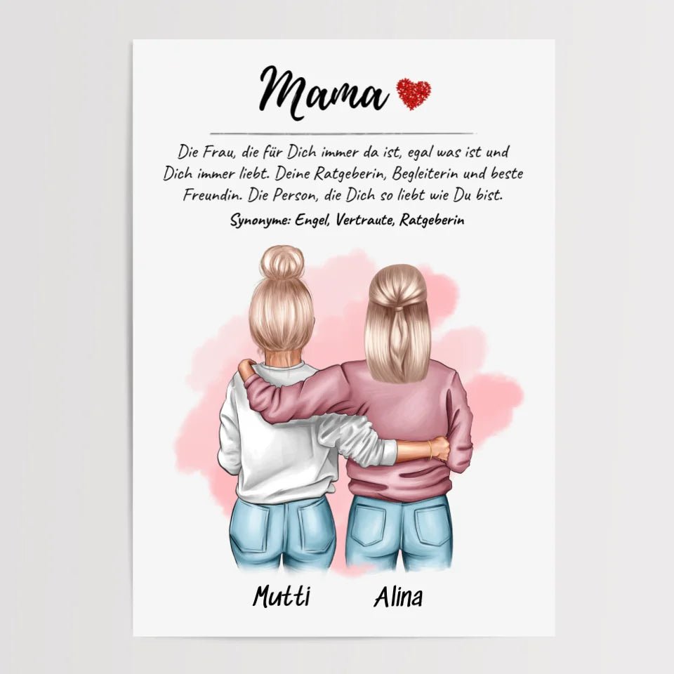 Mama Tochter Bild Geschenk personalisiert mit Definition & Spruch - Cantty