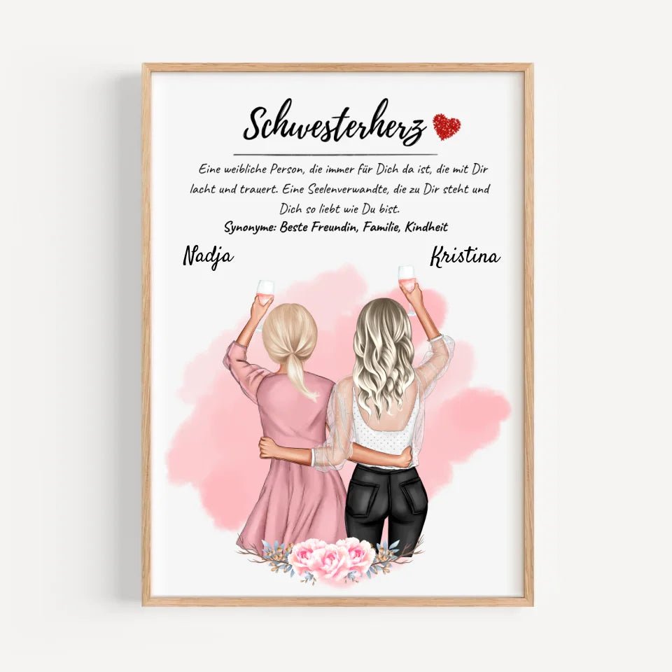 Große Schwester kleine Schwester Poster Geschenk personalisiert - Cantty