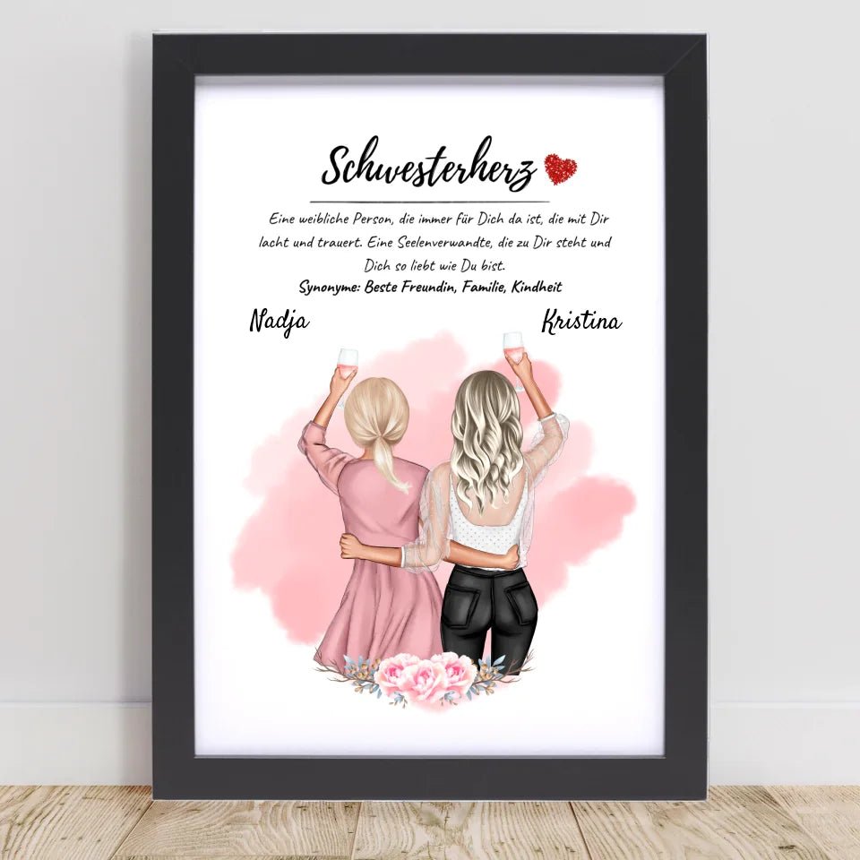 Große Schwester kleine Schwester Poster Geschenk personalisiert - Cantty