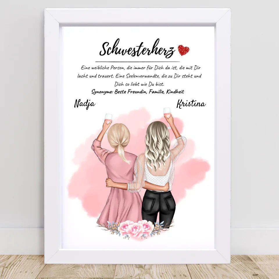 Große Schwester kleine Schwester Poster Geschenk personalisiert - Cantty