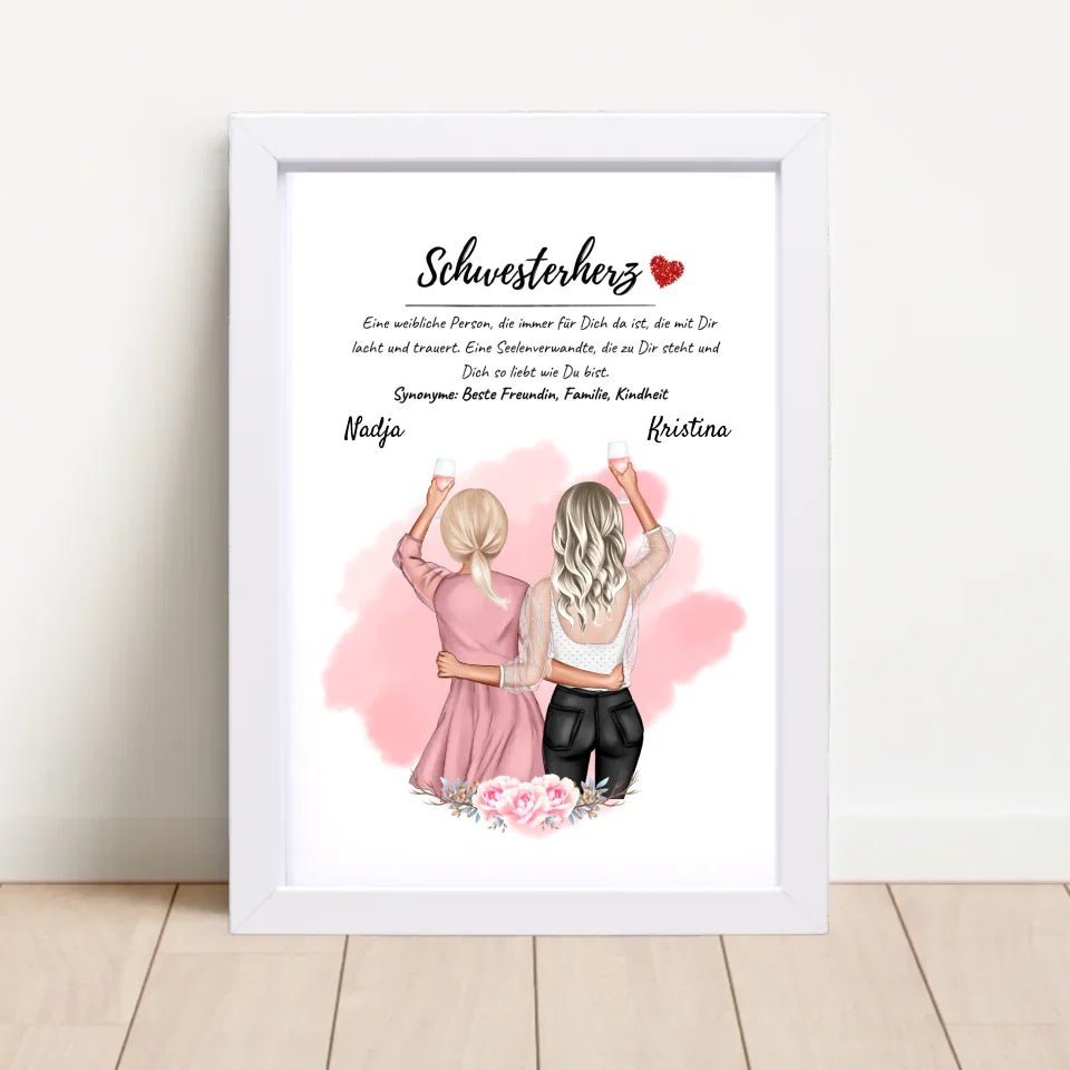 Große Schwester kleine Schwester Poster Geschenk personalisiert - Cantty