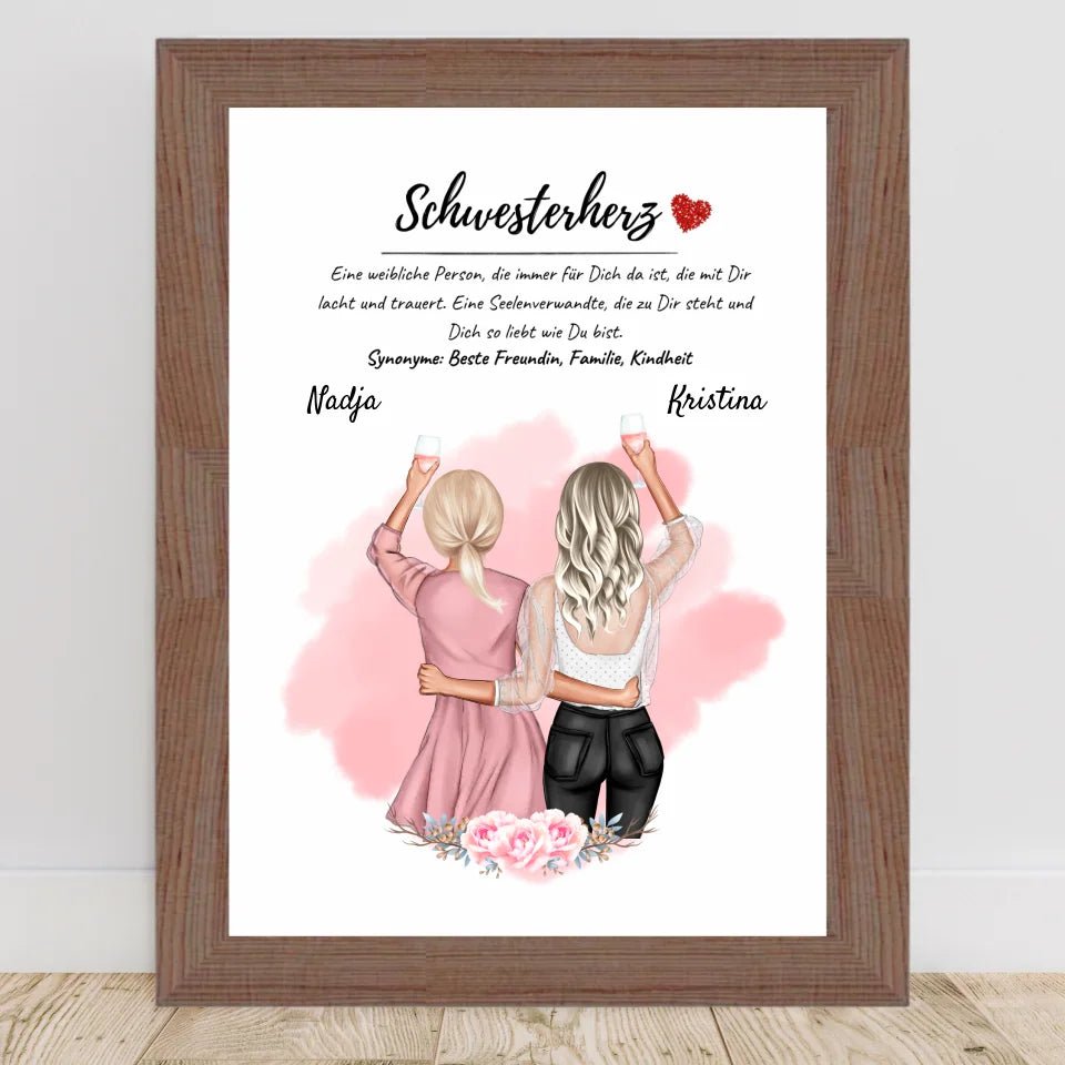 Große Schwester kleine Schwester Poster Geschenk personalisiert - Cantty