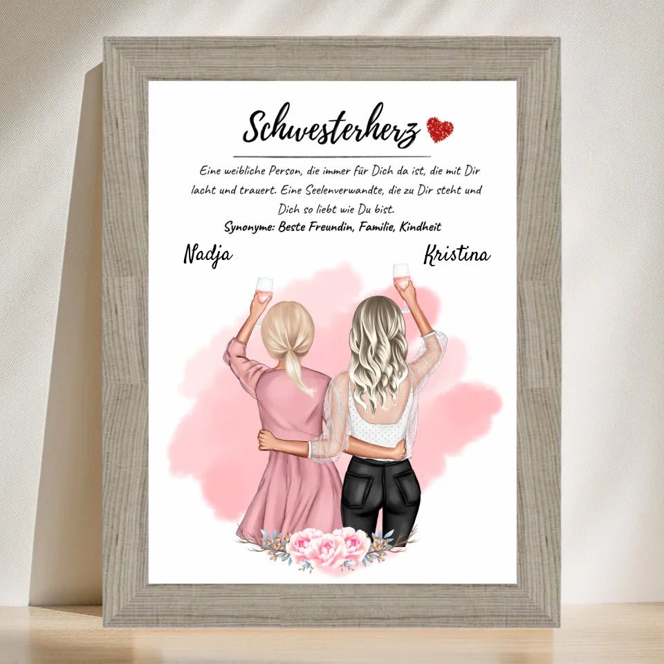 Große Schwester kleine Schwester Poster Geschenk personalisiert - Cantty