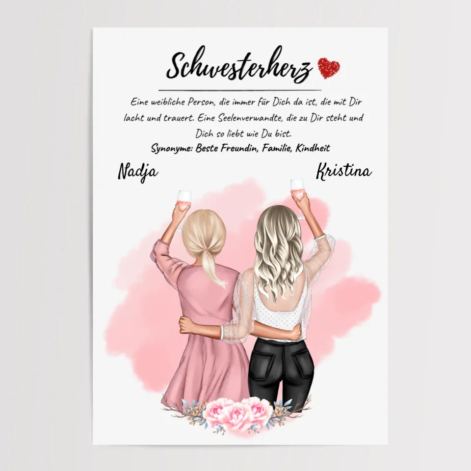 Große Schwester kleine Schwester Poster Geschenk personalisiert - Cantty