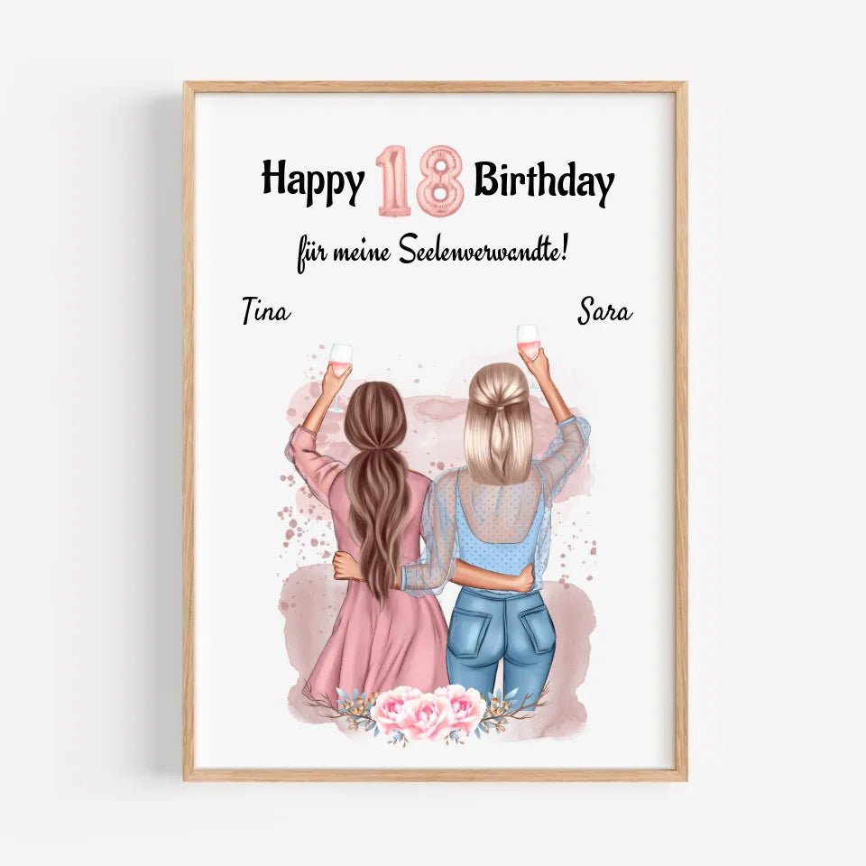 Beste Freundin 18 Geburtstag Geschenk Poster personalisiert - Cantty