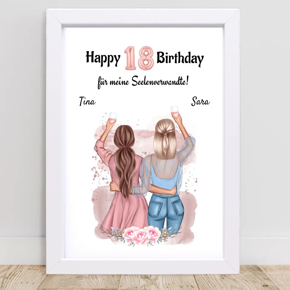 Beste Freundin 18 Geburtstag Geschenk Poster personalisiert - Cantty