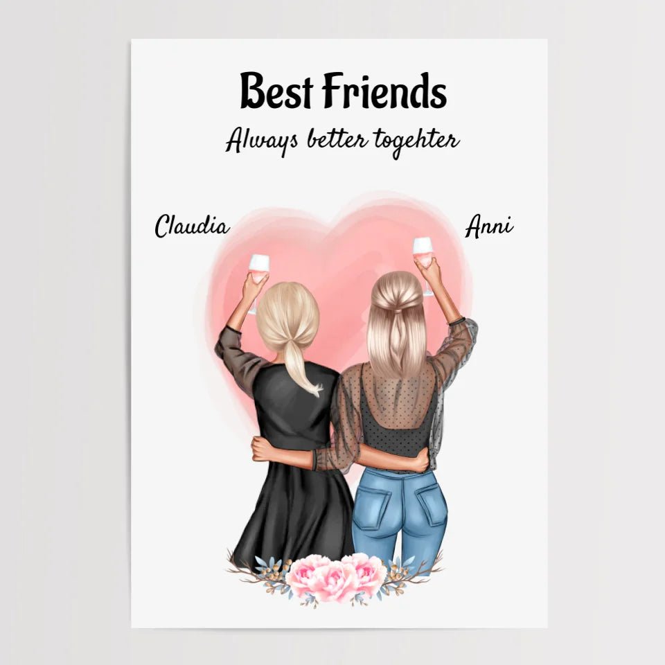 2 Freundinnen Poster Geschenk personalisiert - Cantty
