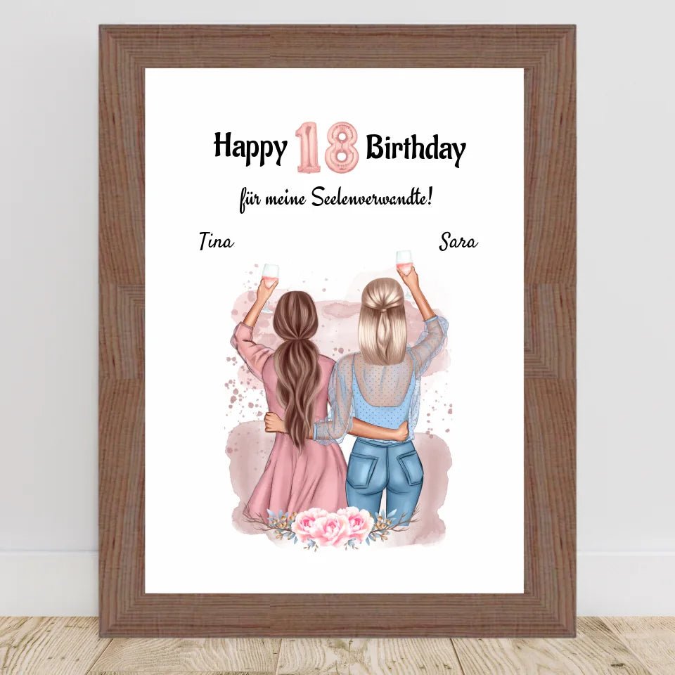 Beste Freundin 18 Geburtstag Geschenk Poster personalisiert - Cantty