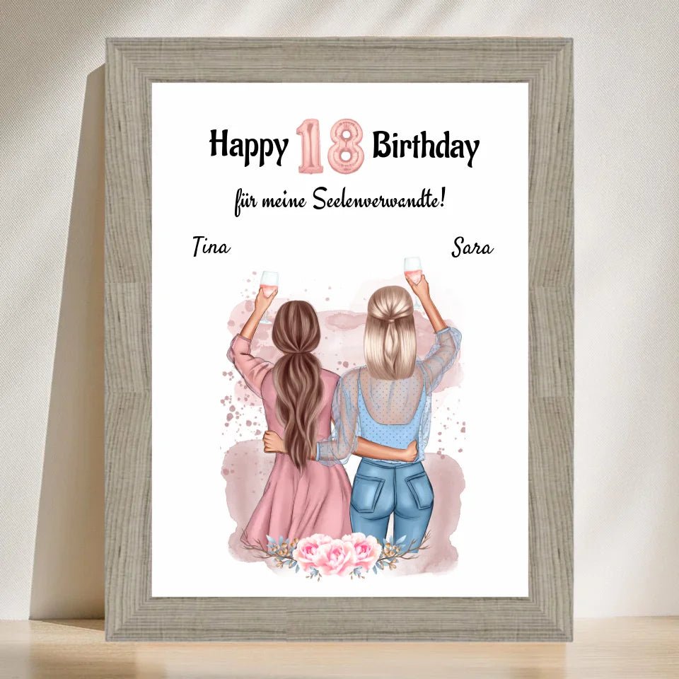 Beste Freundin 18 Geburtstag Geschenk Poster personalisiert - Cantty