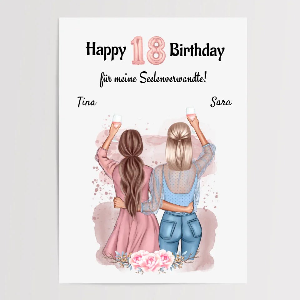 Beste Freundin 18 Geburtstag Geschenk Poster personalisiert - Cantty